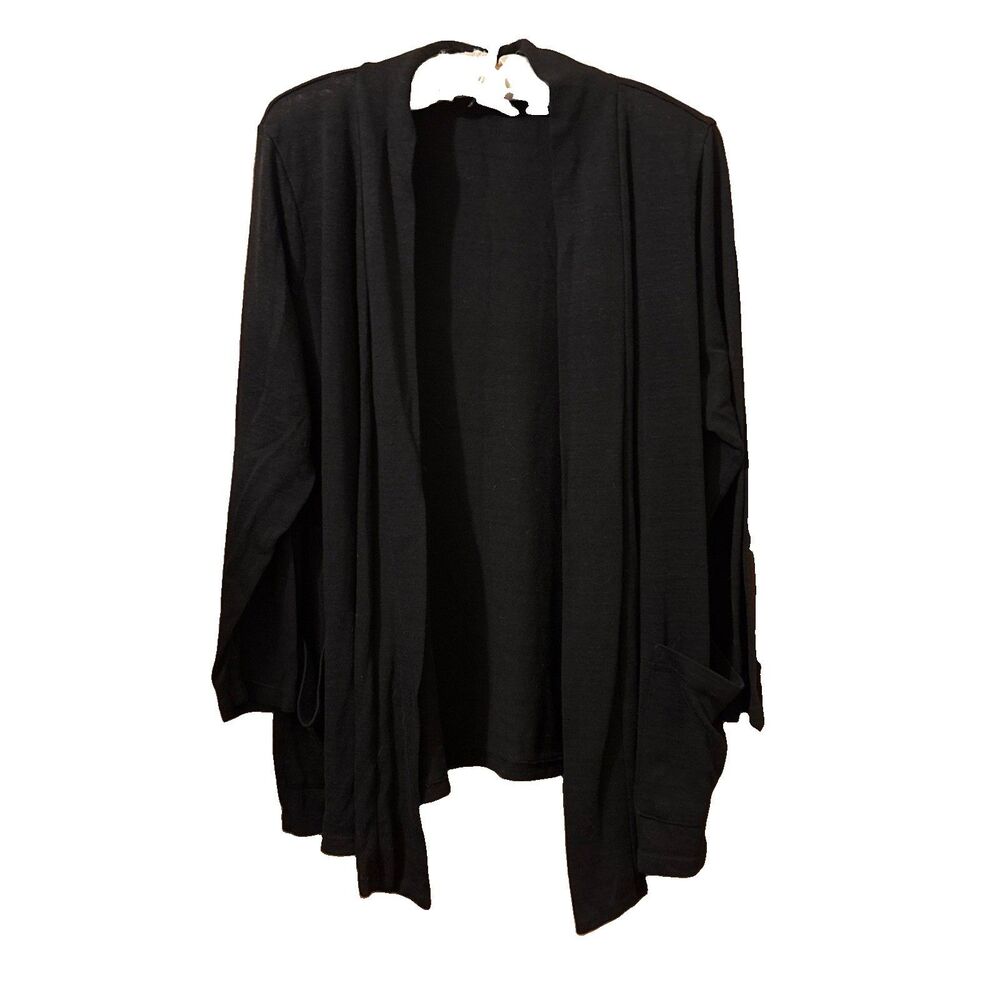Women’s Faded Glory Black Cardigan Open Front Knit Sweater Pockets Size 2X